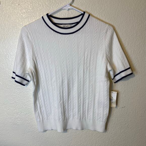 NEW On 34th Preppy Short Sleeve Knit Top Size Small NWT - Picture 1 of 7